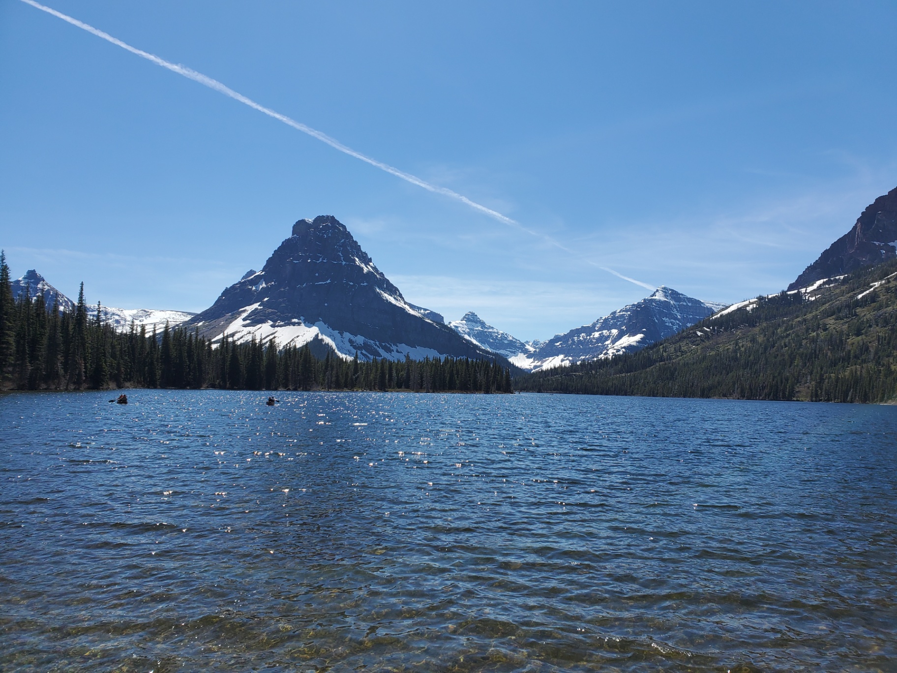 Two Medicine Lake with snow-capped Sinopah Mountain in Glacier National Park, Montana